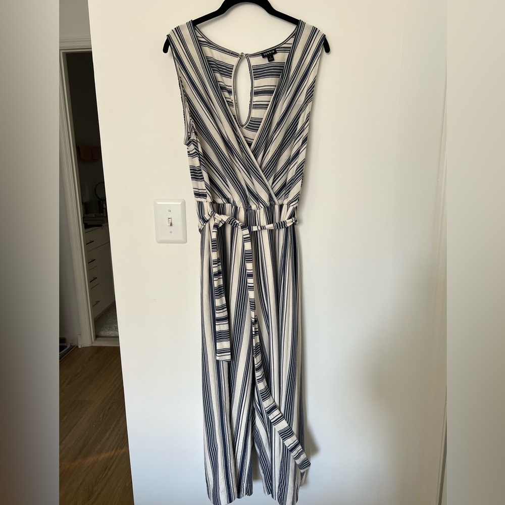 Super Flattering Blue and White Striped Jumpsuit